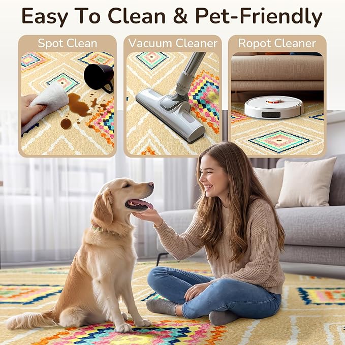 BESTSWEETIE Area Rug 6x9 Rug Machine Washable Non-Slip Low Pile Print Pattern
