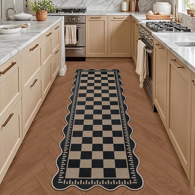 Checkered 2x6 Kitchen Runner Rug, Washable Rugs