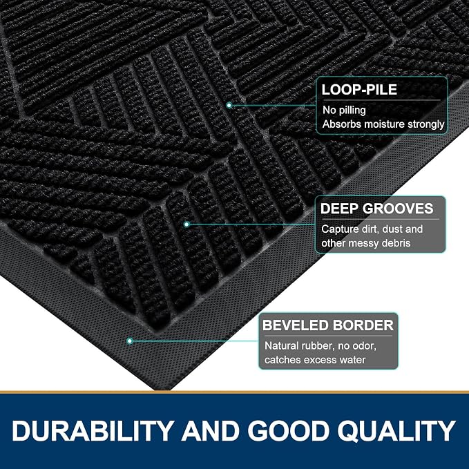 Smiry Front Door Mat Outside Entrance, Heavy Duty Sturdy Natural Rubber Doormat