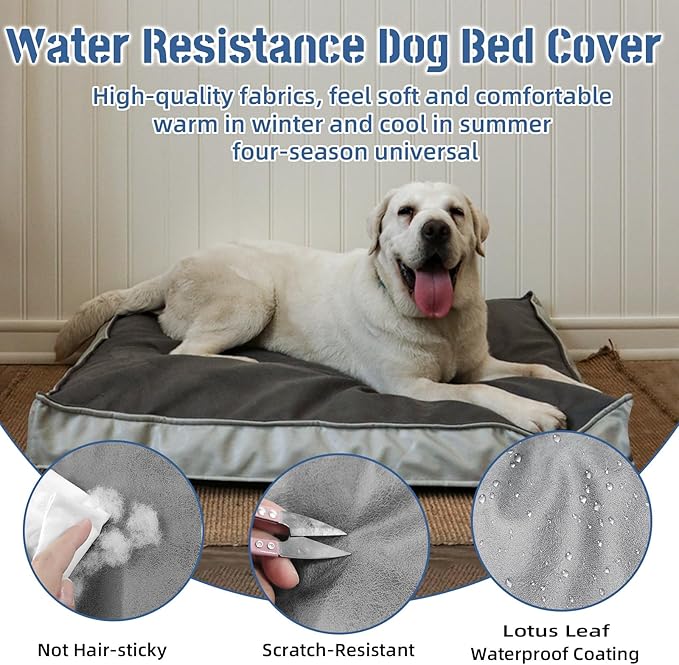 Dog Bed Covers Replacement Washable, Scratch Resistant Soft Faux Leather Dog Bed Cover with Zipper 47" L x 29" W x 4" H, Cover Only