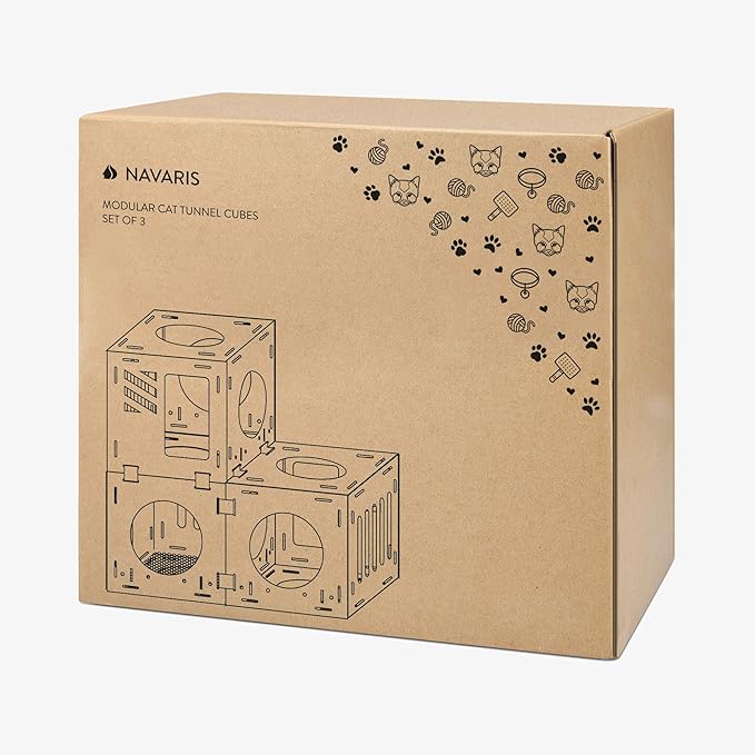 Navaris Modular Cardboard Cat House - DIY Corrugated Cardboard Configurable Play Tower Condo for Small Cats, Kittens, Rabbits - 3 Cubes