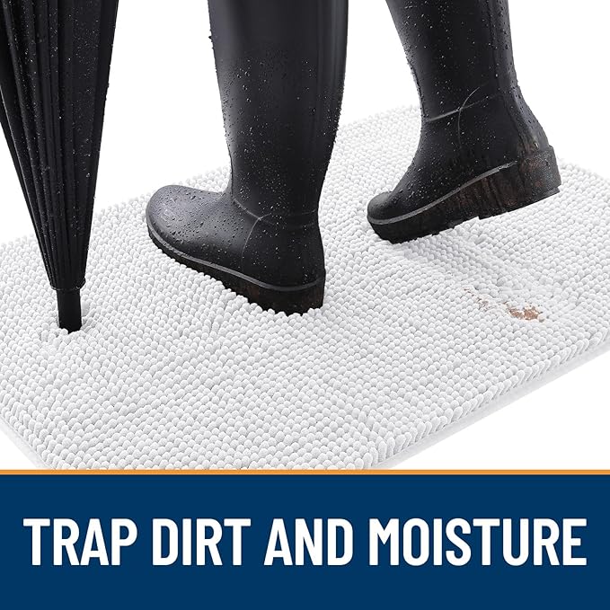 OLANLY Dog Door Mat for Muddy Paws 34x21, Absorbs Moisture and Dirt, Absorbent Non-Slip Washable Doormat, Quick Dry Chenille Mud Mat for Dogs, Entry Indoor Entryway Carpet for Inside Floor, White