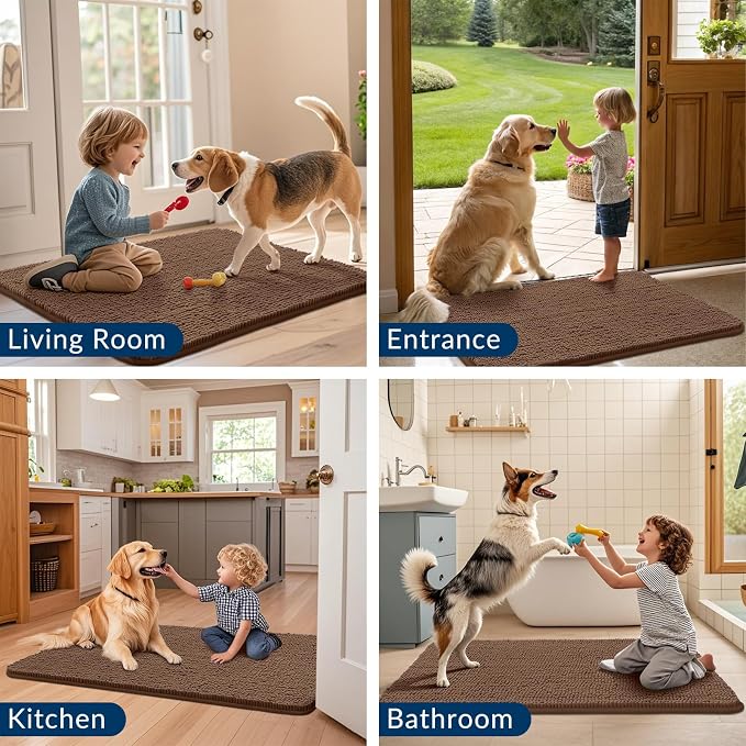 Smiry Dog Door Mat for Muddy Paws 71x46, Absorbent Dirt Trapper, Non-Slip