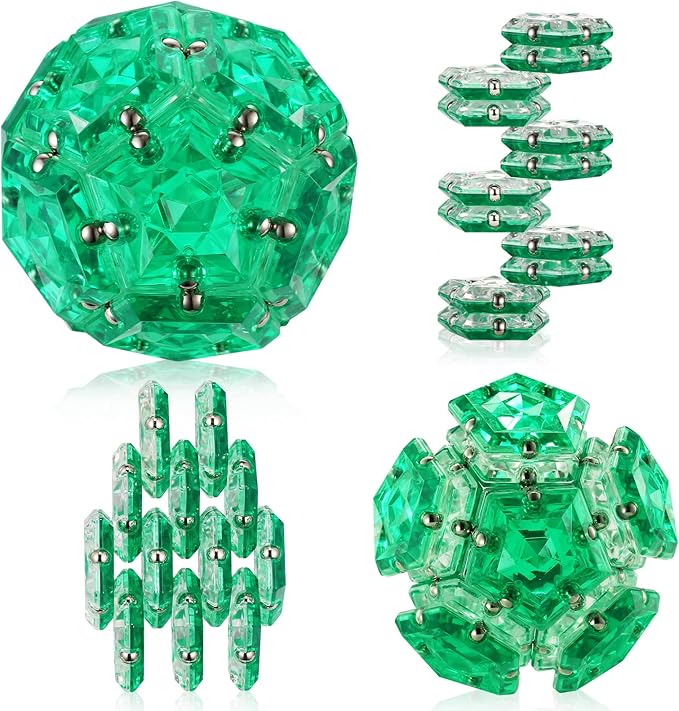 Magnetic Fidget Sphere - Pentagons Magnets Balls - 12 Piece Set - Crystal Green - Magnet Fidgets Toy - Creativity Beyond Imagination, Inspirational, Recreational, Desk Toys for Adults