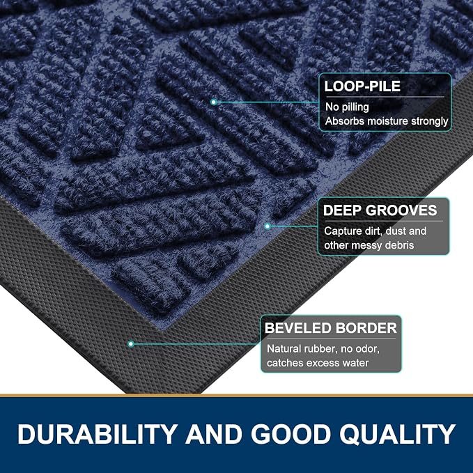 Smiry Front Door Mat Outside Entrance, Heavy Duty Sturdy Natural Rubber Doormat