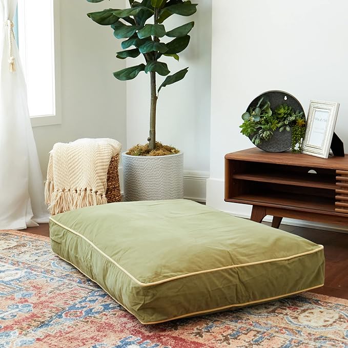 South Pine Porch Buddy Reversible Rectangle Pillow Style Microfiber Dog Bed with Removable, Machine-Washable Cover, Moss, Medium (42 in. x 30 in.)