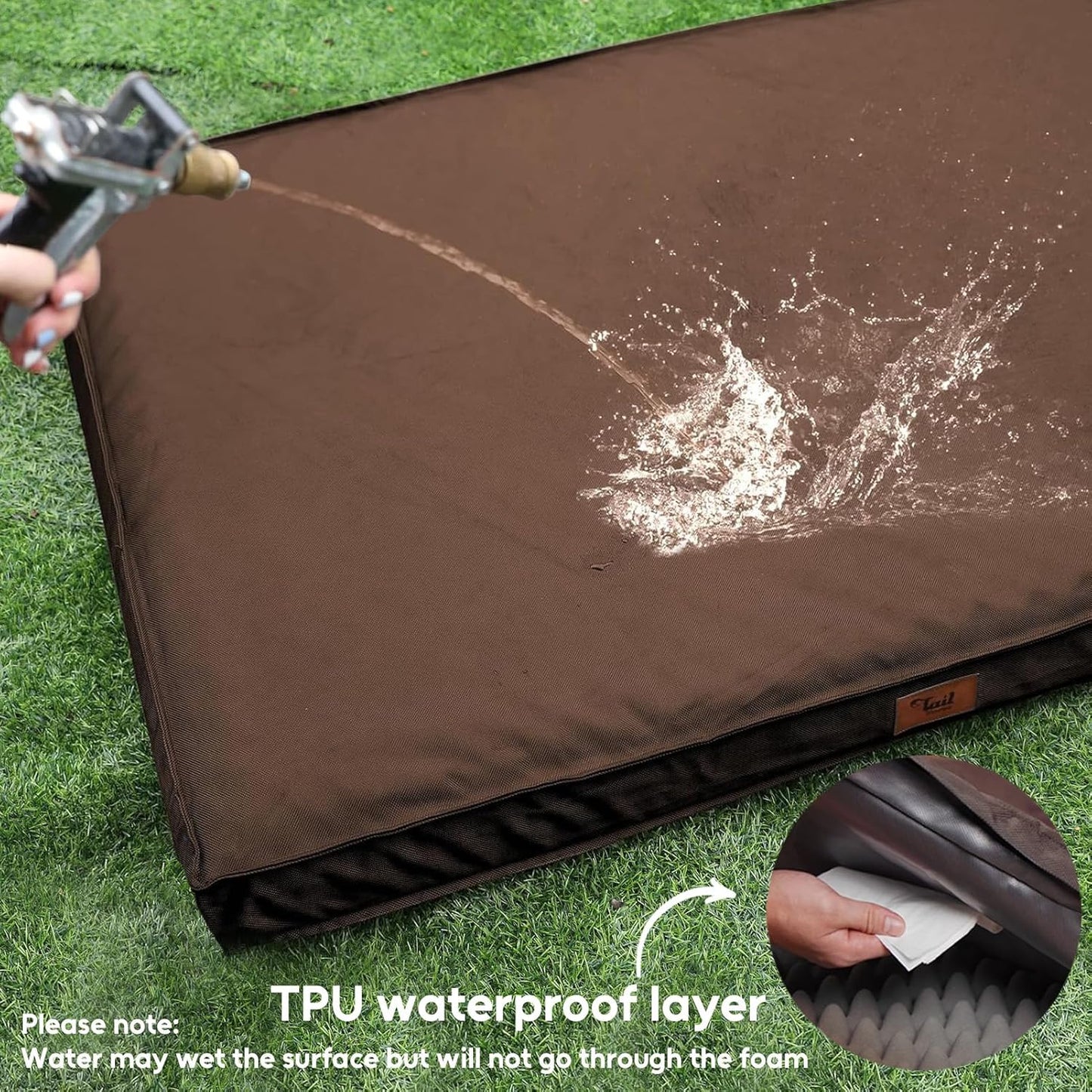 Outdoor Waterproof Dog Bed, Large Dog Bed for Large Size Dogs, Orthopedic Egg Foam Pet Bed with Washable and Removable Oxford Cover, Brown