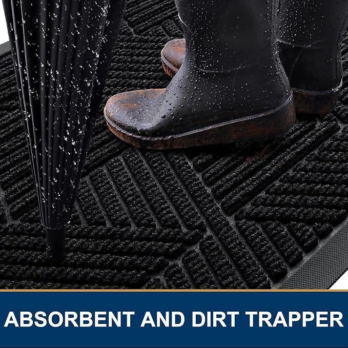 Smiry Front Door Mat Outside Entrance, Heavy Duty Sturdy Natural Rubber Doormat