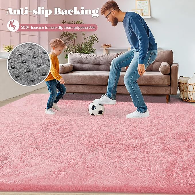 8x10 Area Rug for Living Room: Fluffy Shag Soft Washable Rugs Large Fuzzy Plush Indoor Carpet for Bedroom Nursery Playroom Kids Girls Boys Room (Pink, 8'x10')