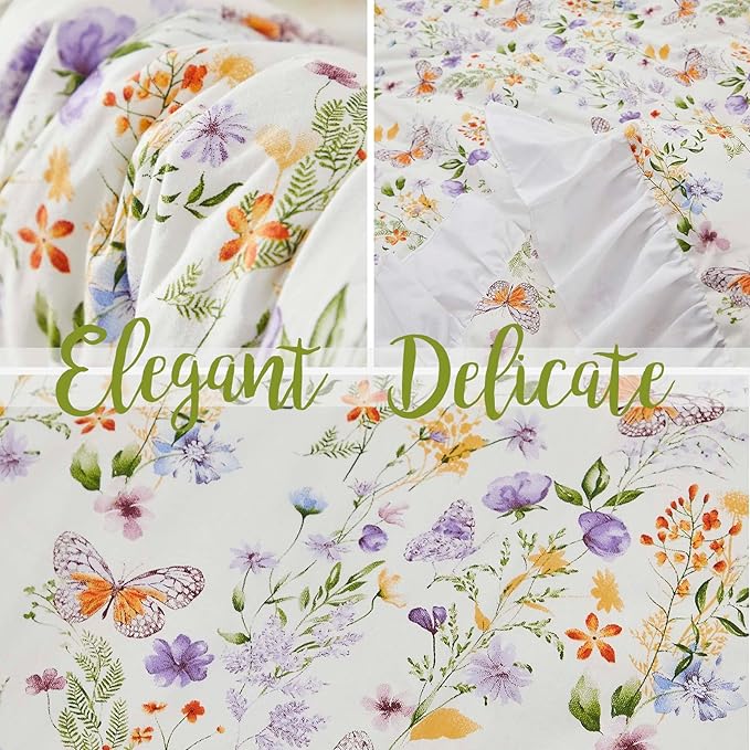 Brandream Wildflower Butterfly Crib Bedding Sets for Girls Nursery Set 3-Piece Farmhouse Quilt Comforter Set, Baby or Toddler Fitted Sheet, Double Crib Skirt, Cotton