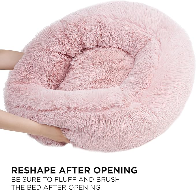 Juicy Couture Devon Faux Fur Large Pink Round Pet Bed for Dogs and Cats