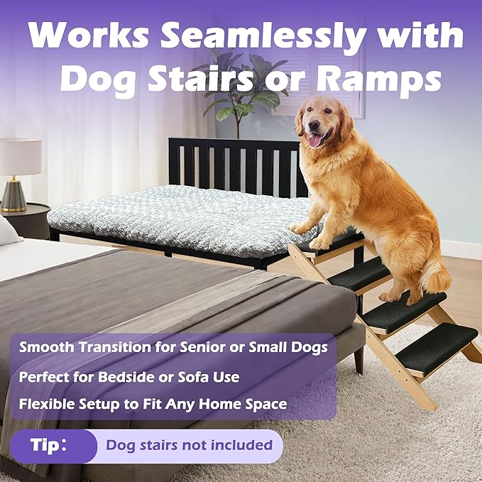 Beside Dog Bed,Adjustable Height Dog Bunk Beds,47''x 31'' Metal Dogs Bed Frame with Cushion,X-Large