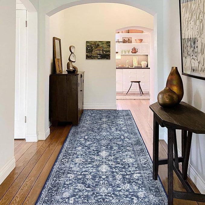 KILOCOCO Hallway Runner 2.6x8 Rug Runner Printed Vintage Floral Washable