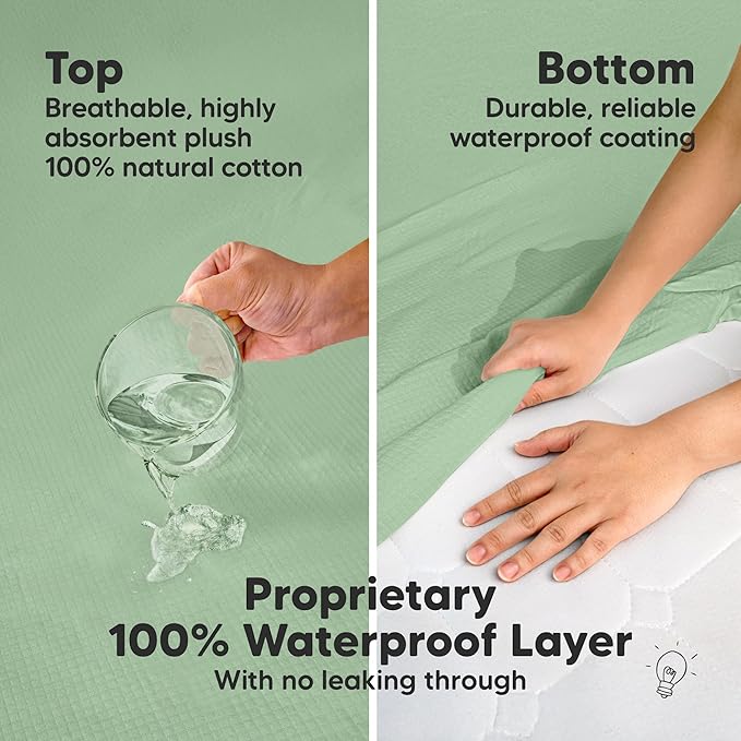 Waterproof Crib Mattress Protector Cover Fitted - 2-Pack Quiet Baby Crib Mattress Pad Sheets, 52" x 28" Soft Quilted Cotton Baby Sheet, Machine Washable, Easy Fit, Durable (Lagoon/Quin)