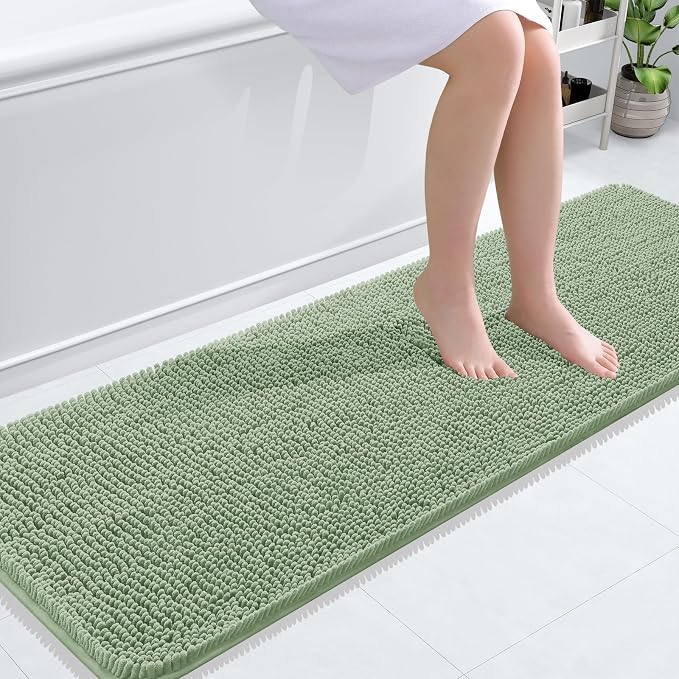 OLANLY Bathroom Runner Rugs 59x20, Soft Absorbent Chenille Bath Rugs, Rubber