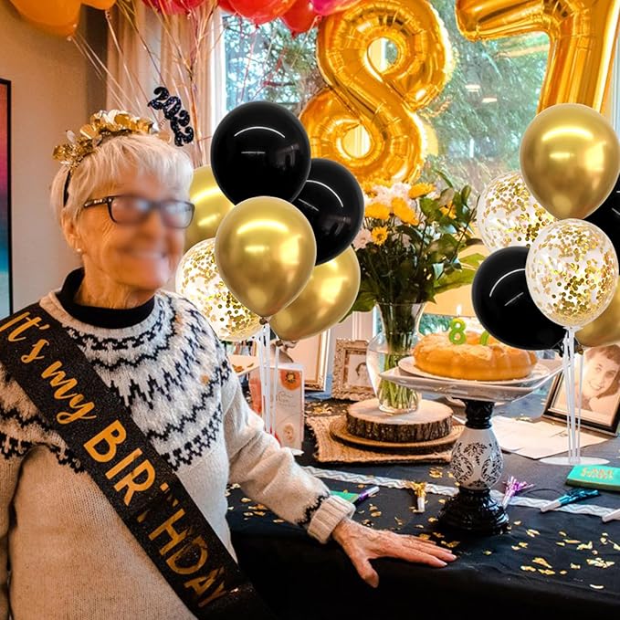 TONIFUL 4 Set Black Gold Balloon Centerpieces for Table,Balloon Stand Kit for Black Gold Party Decor 40th 50th 60th 70th Birthday Decorations Halloween Anniversary Graduation Decorations 2025