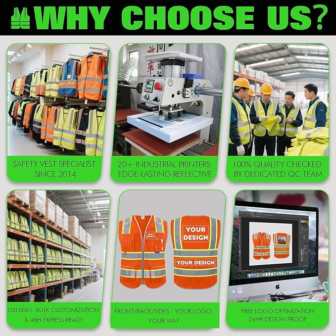 BeautyWill Custom Logo Safety Vest 8 Pockets Class2 ANSI Certified High Visibility Reflective Vest for Men - Personalized Logo Heavy-Duty Work Vest（Orange，4XL）