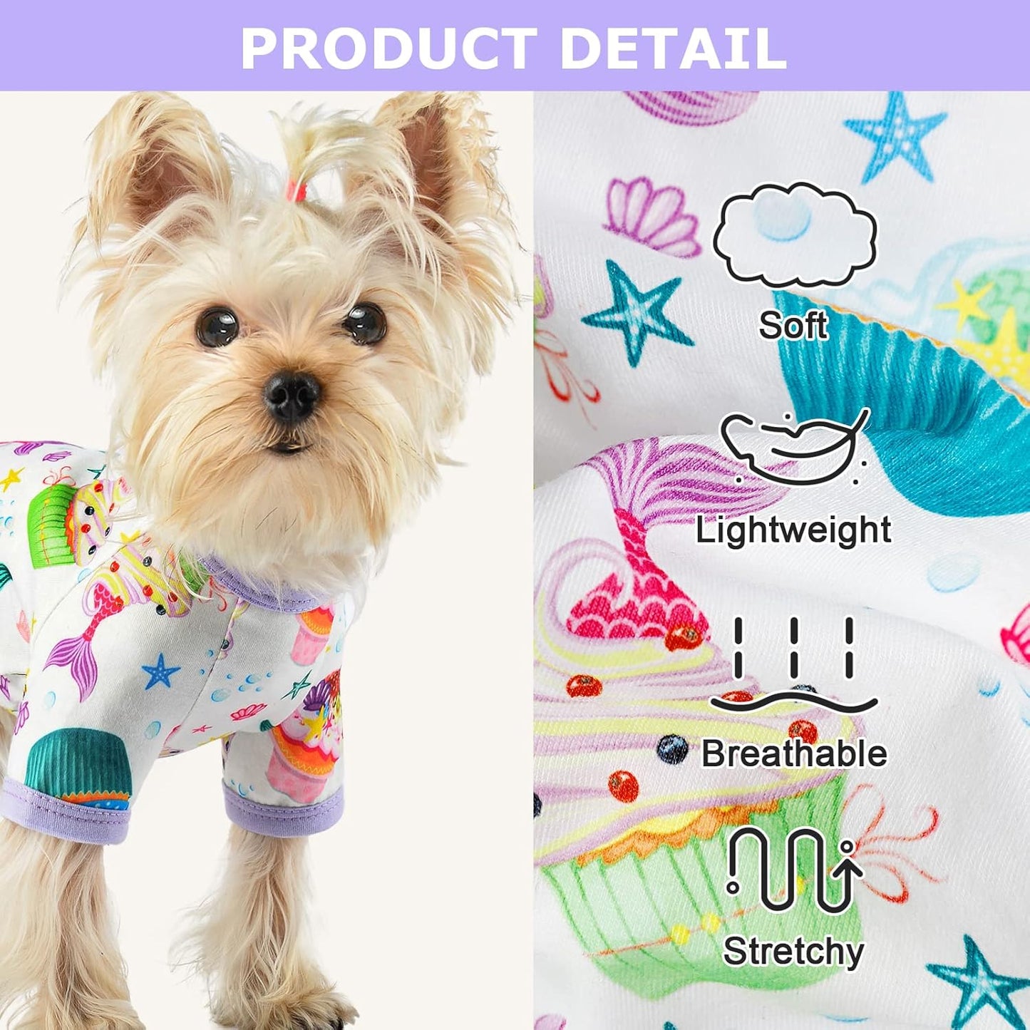 Dog Pajamas Pjs Summer Dog Clothes for Small Dogs Girl - Boy - Medium Size Dogs, Soft Stretchy Puppy Clothes Doggie Onesies Fall Cat Pet Jammies Outfit (Cake Purple, X-Small)