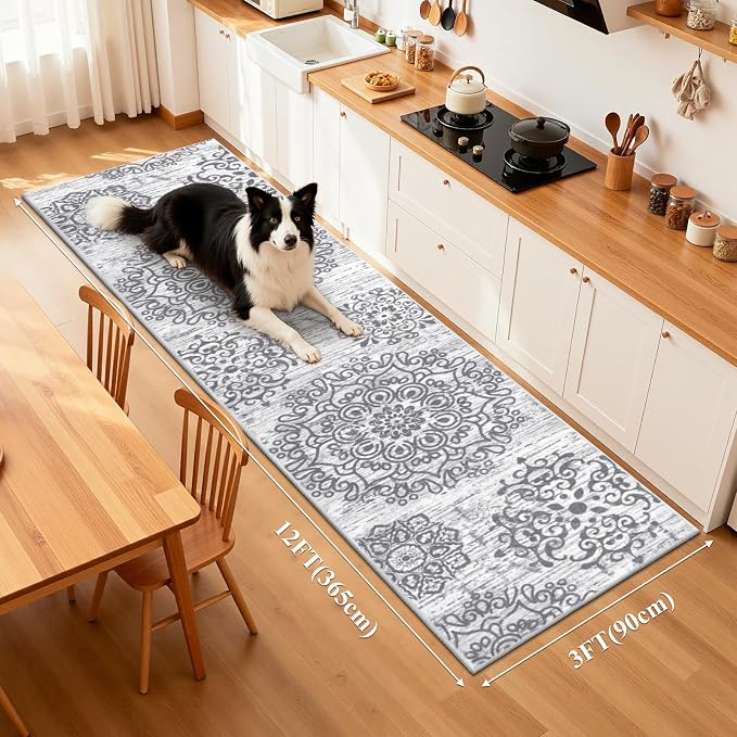 HEBE Hallway Runner Rug 3'x12' Washable Vintage Distressed Area Rugs Non Slip