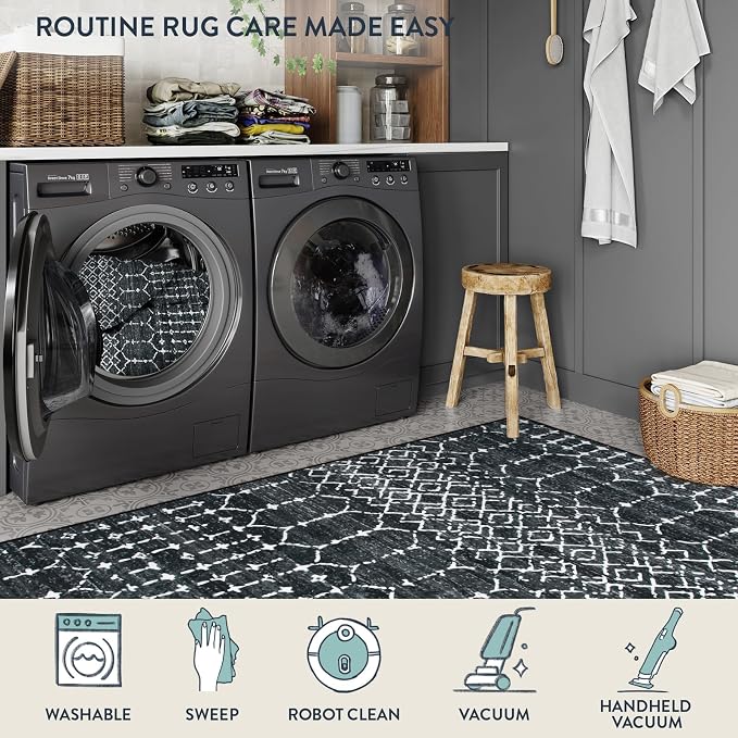 Lahome Moroccan Black Area Rugs 8x10 Living Room Non-Slip Backing Ultra-Thin