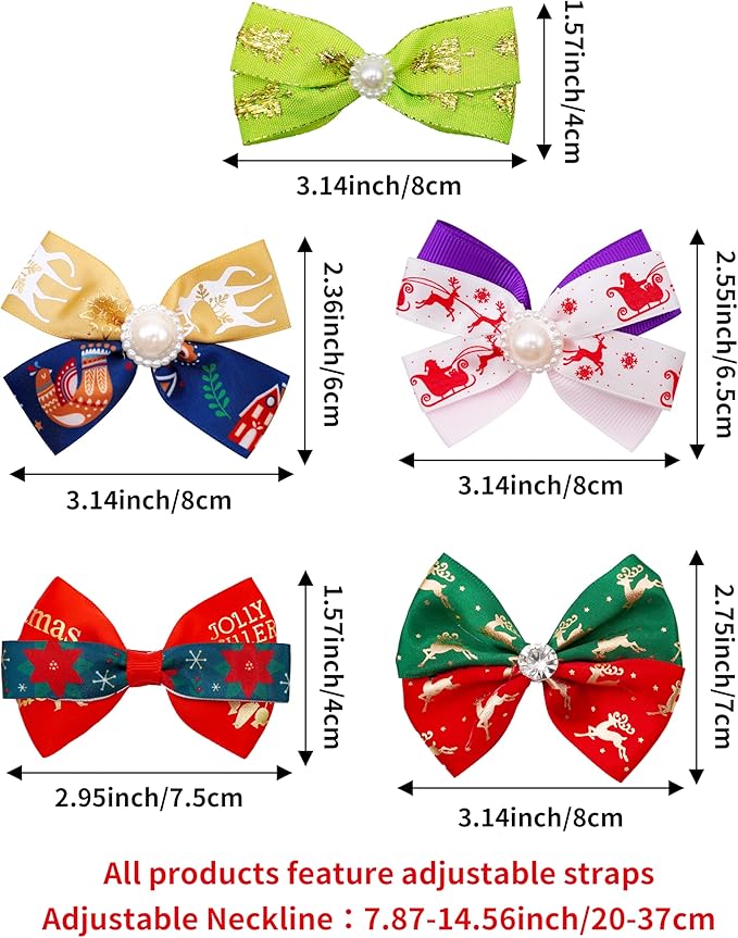 PET SHOW 50pcs Pack Bulk Christmas Small Dogs Bow Ties Collar Costume Cute Cats Adjustable Bowties Neckties Xmas Pet Grooming Accessories Assorted Randomly