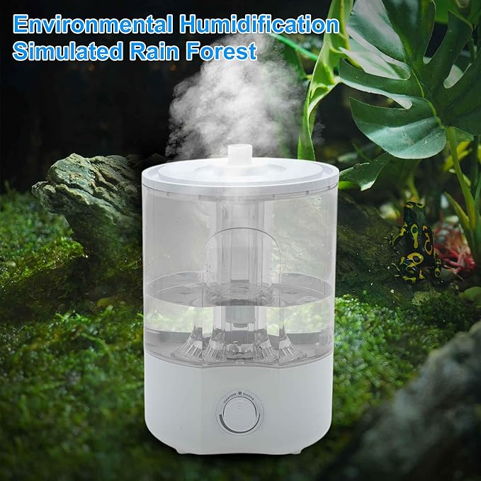 Reptile Fogger, 4L Top Fill Adjustable Mister Tank, Reptile Humidifier for Terrariums and Paludarium, Enhances Humidity Control, White, 1 Set
