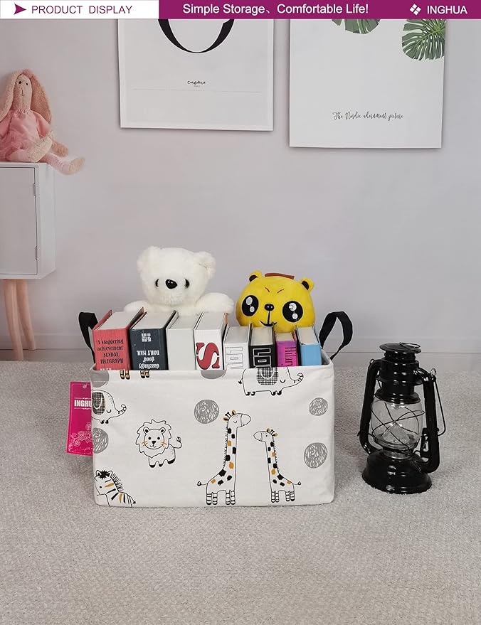 Rectangular Storage Basket Fabric Organizer Bin for Toys,Books,Clothes,Gifts,Pets-Perfect for Home,Office,Nursery,Dorm,Shelf(Rec-Animals)