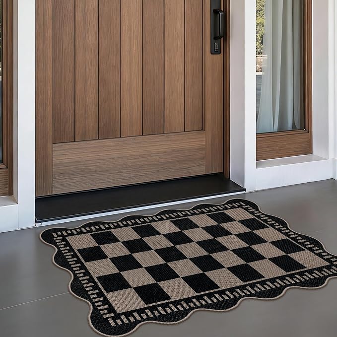 Checkered Easy Jute Entryway Rug, 2x3 Washable Non Slip Kitchen Rug, Indoor