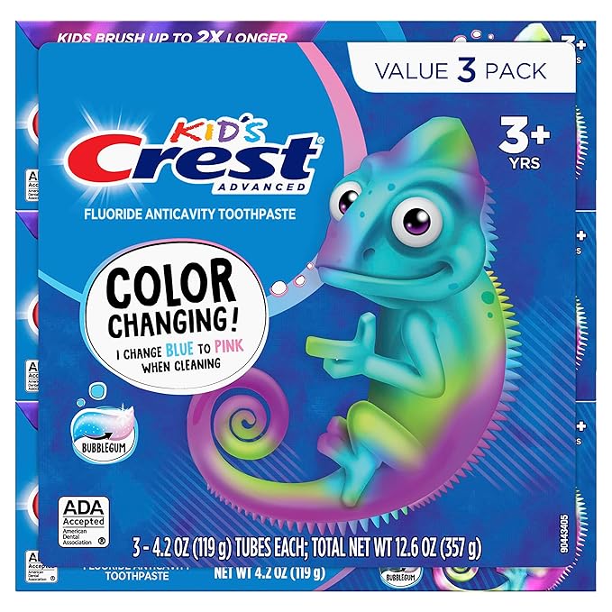 Crest Advanced Kid's Fluoride Toothpaste, Bubblegum Flavor, 4.2 oz, 3 Count, Color-Changing Anticavity Toothpaste