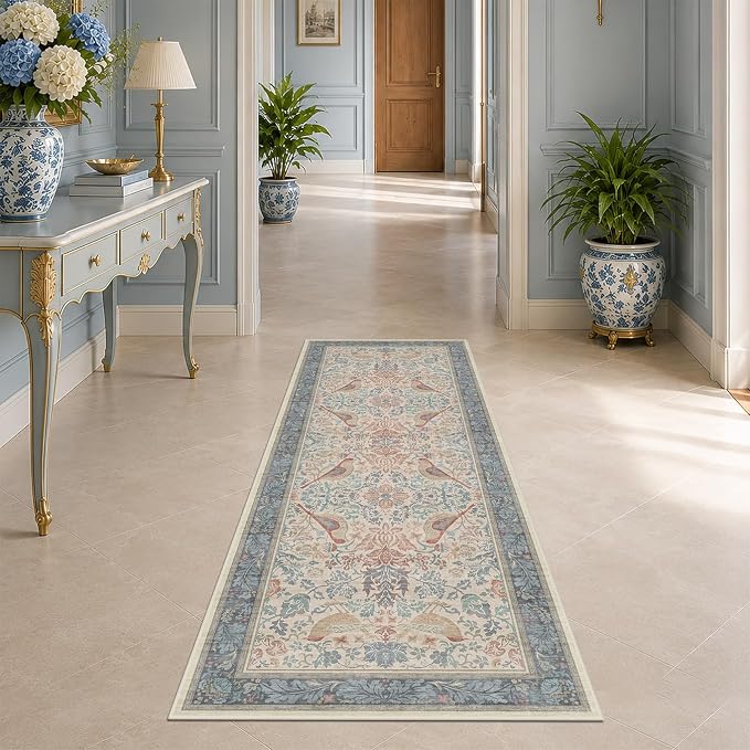 Red Blue Cream Vintage 2x6 Hallway Runner Rug