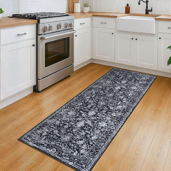 KILOCOCO Washable Runner 2x5 Rug Runner Printed Vintage Floral Kitchen Runners