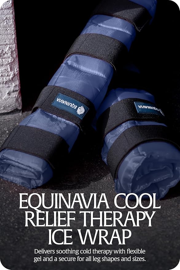 Equinavia Cool Relief Therapy Ice Boots Leg Wraps for Horses, Gel Pack with Adjustable Straps | 16.5" x 15.5" Single - Navy Blue - Single - One Size