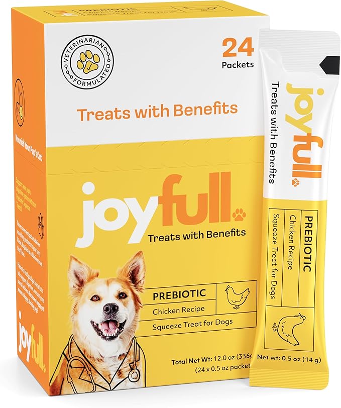 JoyFull Chicken Squeeze Treats for Dogs – Prebiotic Gut Health Snacks Made with Real Cage-Free Chicken – Lickable, Enrichment-Friendly, Meal Topper – 24 Easy Squeeze Paste Treats (0.5oz Each)