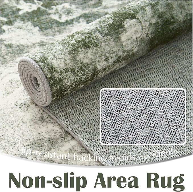 jinchan Green Runner Rug 2x6 - Vintage Floral Machine Washable Distressed Design Non-Slip Low-Pile Soft Thin Carpet for Hallway Kitchen Farmhouse Bedroom Entryway Laundry Room (2x6ft,Forest Green)
