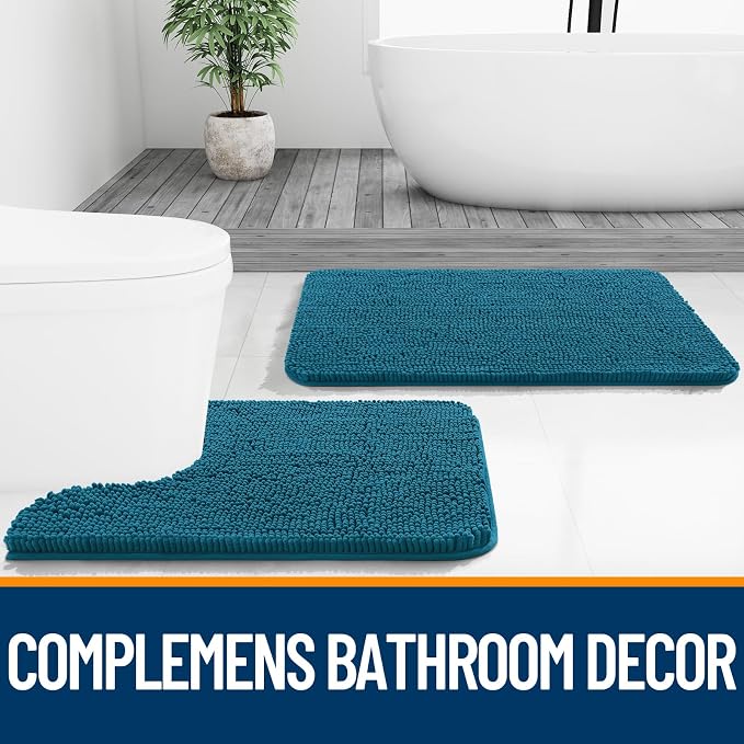OLANLY Bathroom Runner Rugs 47x24, Soft Absorbent Chenille Bath Rugs, Rubber