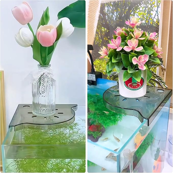 Aquarium Plant Holder for Rimless Fish Tank – 2 Pcs Corner Shelf for Fish Tank Top, Aquatic Plant Planter & Organizer for Aquatic Plants, Decor, and Accessories (Light Brown)
