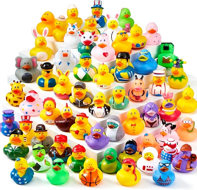 JOYIN 15 Pcs Rubber Ducks, Random Assortment Ducks Bulk with Mesh Carry Bag, Mini Rubber Duckies for Baby Bath Toys, Kids Toddler Summer Pool Toys Birthday Gifts Party Favors