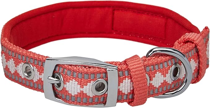 Blueberry Pet Reflective Jacquard Dog Collar with Neoprene Padding & Metal Buckle | Soft & Adjustable Safety Collar - Coral, Neck 17-20.5", for Large Breed