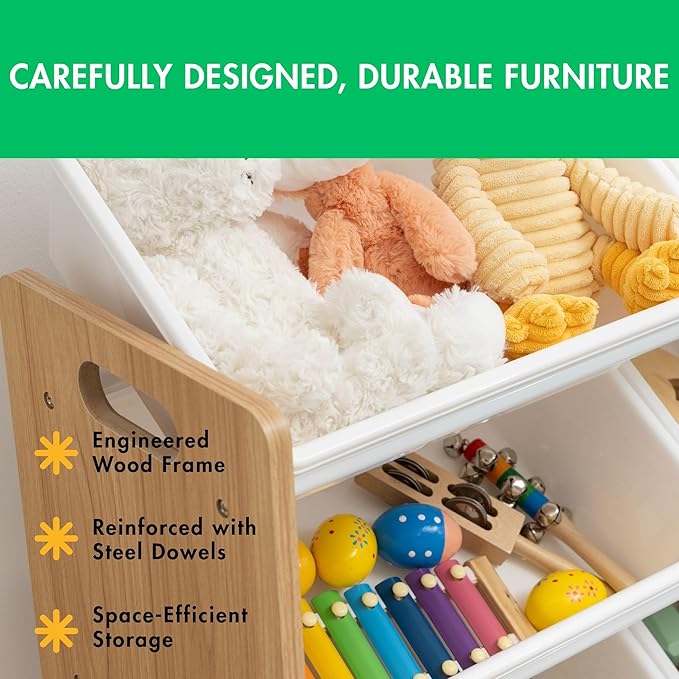 Humble Crew Supersized Toy Storage Organizer with 16 Removable Bins, Natural/White – Large Toy Storage for Toddlers Ideal for Kids' Rooms, Playrooms, and Nurseries - Modern Toy Bins for Kids