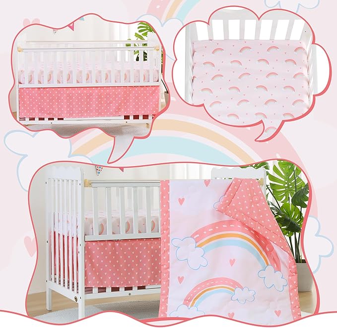 Viviland 3 Pieces Baby Bedding Set for Boy Girls, Baby Bedding Set for Newborn, Infant & Toddler - Rainbow
