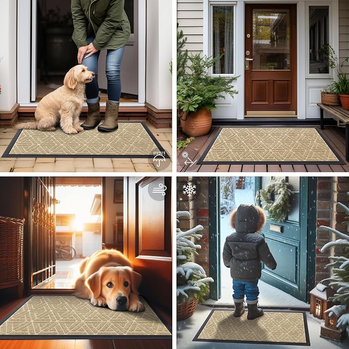 Smiry Front Door Mat Outside Entrance, Heavy Duty Sturdy Natural Rubber Doormat