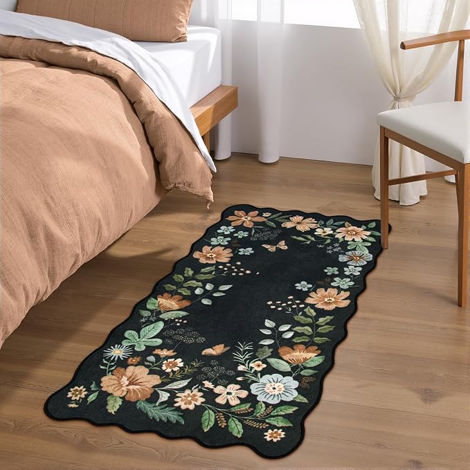 Lahome Floral Entryway Rug, 2x4 Washable Kitchen Rug Ultra-Thin, Non-Slip Soft