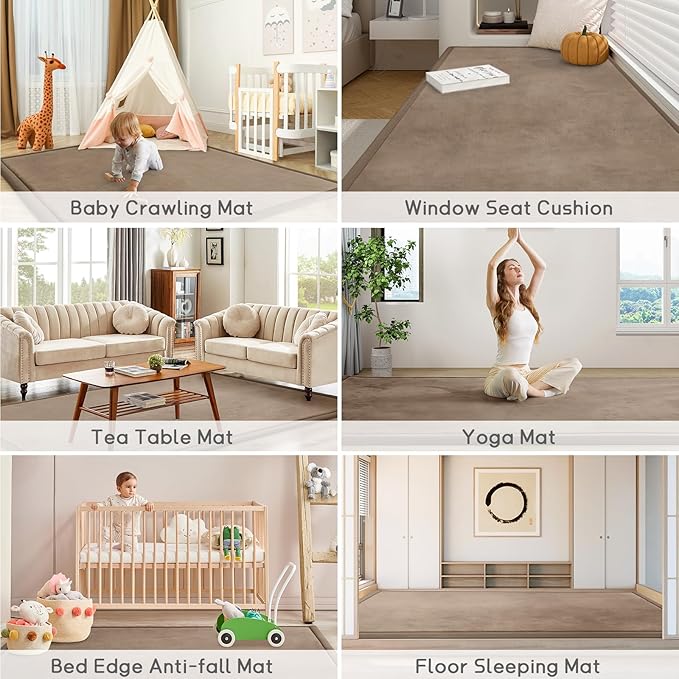 Baby Play Mat for Floor Tummy Time Mat Nursery Rug Muscle Mat Area Rug Playroom Rug Tatami Mat 9'2"x6'7" Memory Foam 1.3" Thick Crawling Mat for Babies,Toddlers, Infants, Kids,Floor Mat(Brown)