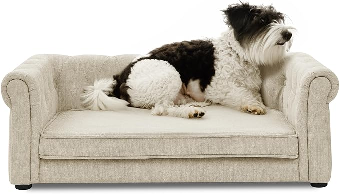Dog Sofa Couch for Medium to Large Dogs, Memory Foam Dog Couch with Washable Fabric, Removable Cushion, Sofa Bed for Medium and Large Dogs, Beige