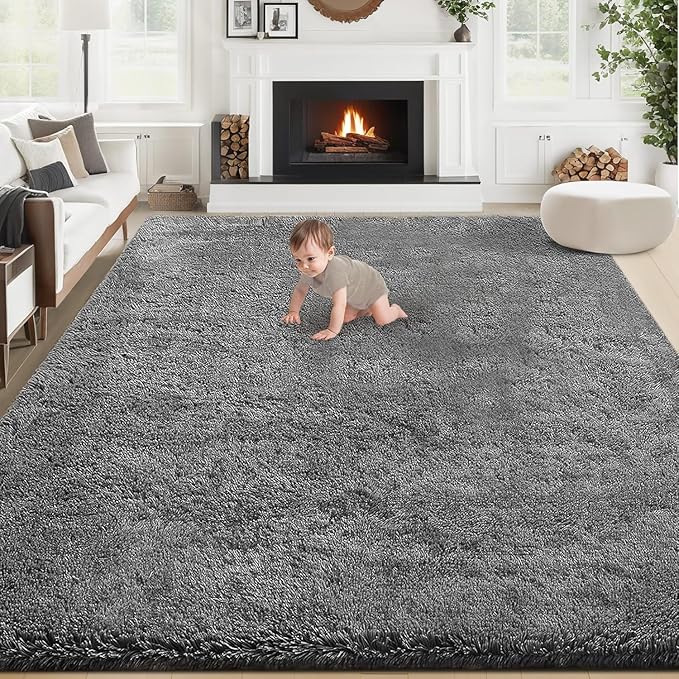 6x9 Area Rug for Living Room: Fluffy Shag Soft Washable Rugs Large Fuzzy Plush Indoor Carpet for Bedroom Nursery Playroom Kids Girls Boys Room (Dark Grey, 6'x9')