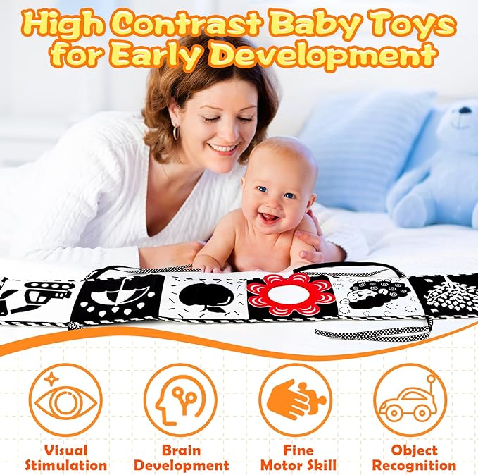 High Contrast Baby Toys for Newborn Infant 0-6 Months Montessori Tummy Time Black and White Sensory Crinkle Toys 0-3 3-6 Months Soft Books Carseat Toys for Baby Boys Girls Easter Basket Stuffers Gifts