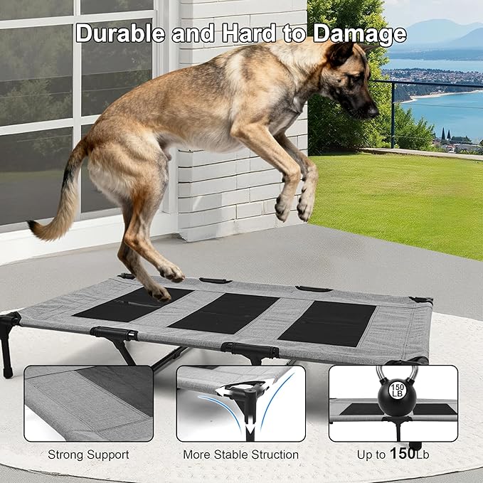 Raised Dog Bed Cooling Cot for Indoor Outdoor Use Portable Waterproof Mesh Pet Bed Washable for Large Medium Small Dogs, Grey