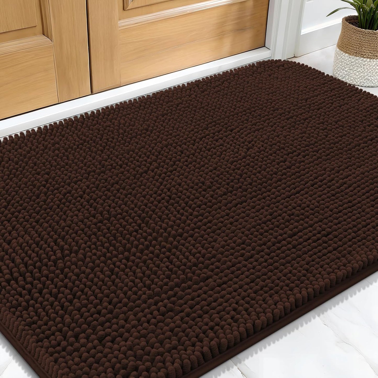 OLANLY Dog Door Mat for Muddy Paws 30x20, Absorbs Moisture and Dirt, Absorbent Non-Slip Washable Doormat, Quick Dry Chenille Mud Mat for Dogs, Entry Indoor Entryway Carpet for Inside Floor, Brown