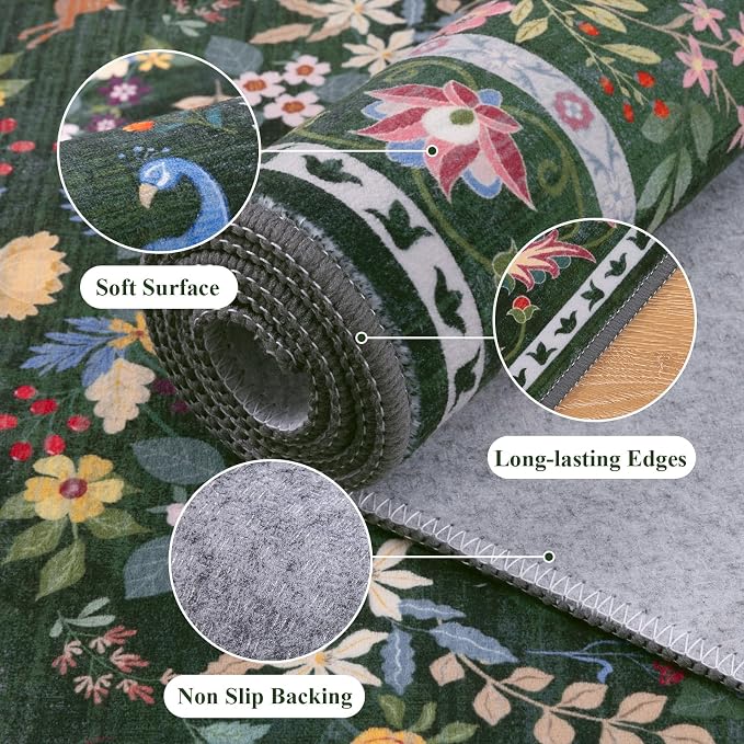 HEBE Washable Hallway Runner Rug 2'x 6' Non Slip Kitchen Rugs Runner, Low Pile