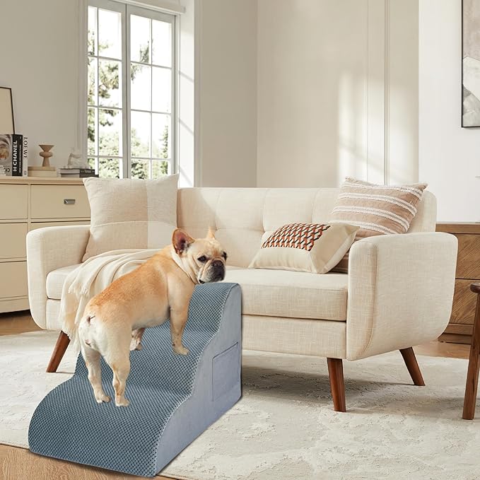 Dog Stairs for High Beds, 3-Step Dog Stairs & Steps 15.8" H for Small Dogs Cats pet to get on 16-20 inches Tall Couch/Chair/beds. 3 Tiers Pet Doggy Ramp Ladder with Non-Slip Bottom for Indoor Stairs